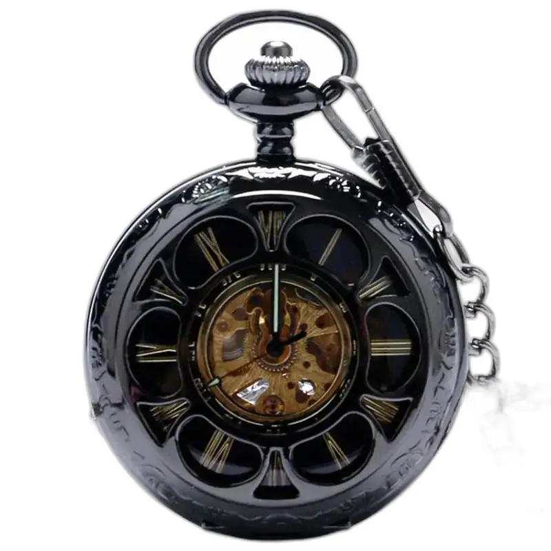 Demi Chasseur Mechanical Chic taskukello ketjulla ja tyylikkäällä mustalla kellotaululla