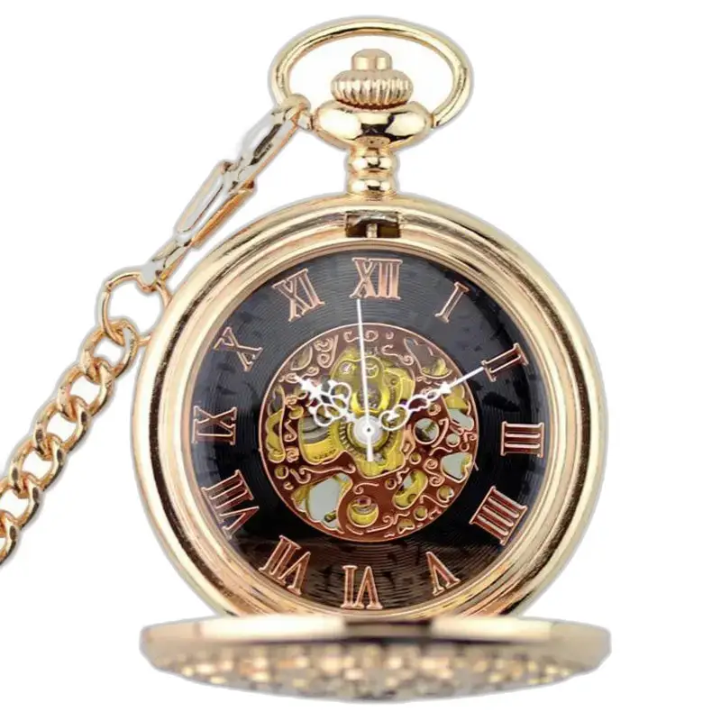 Demi Chasseur Rose Gold taskukello roomalaisilla numeroilla ja mekaanisella liikkeellä