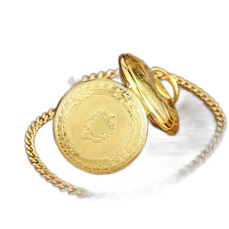 Heritage Bronze mekaaninen taskukello, Vintage kultainen koristeellinen kello ketjulla