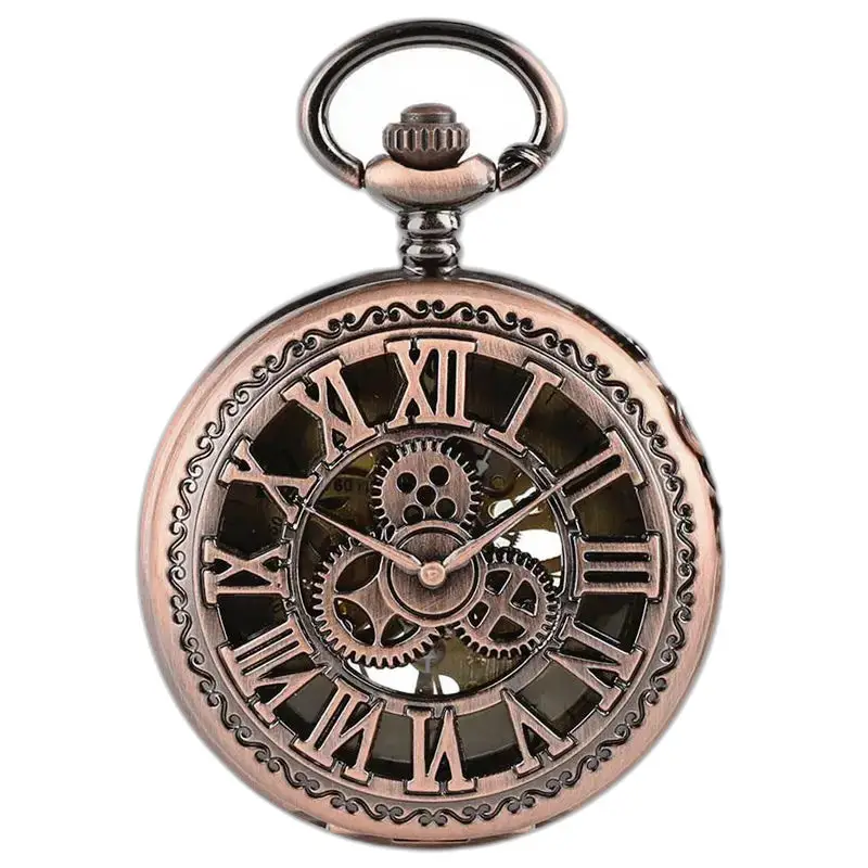 Steampunk-tyylinen kuparinen mekaaninen taskukello koristeellisella pronssilla