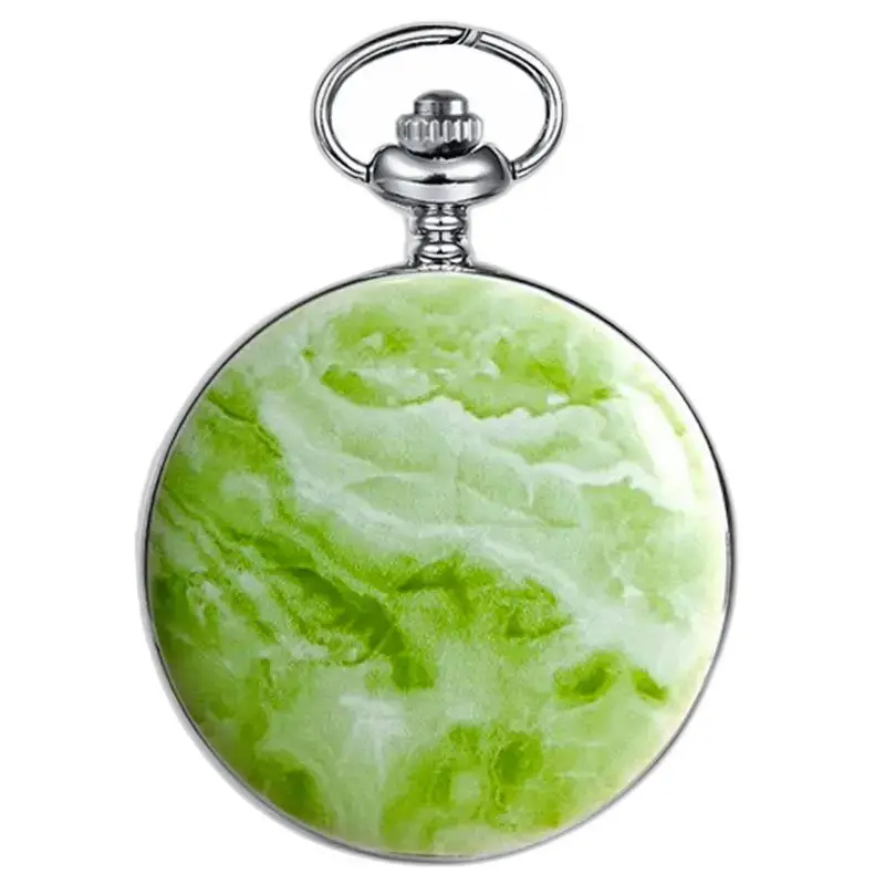 Ylellinen Greenmarble mekaaninen taskukello, jossa on vihreä ja valkoinen marmoroitu muotoilu