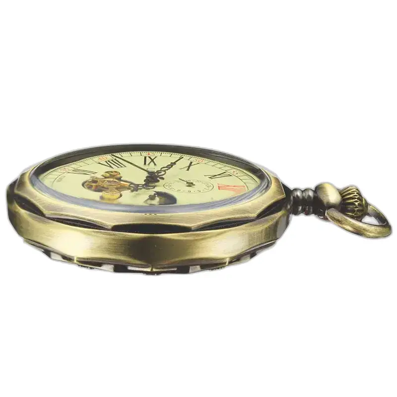 Ylellinen Moon Phase mekaaninen taskukello elegantissa antiikkipronssissa