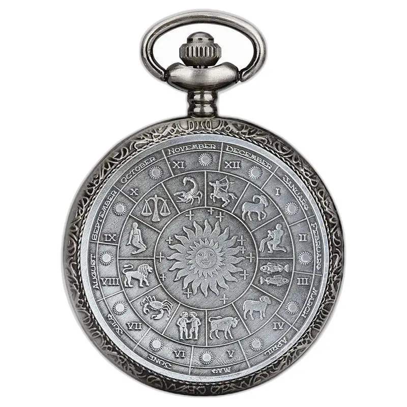 Hopeinen Zodiac-taskukello elegantilla ja ajattomalla vintage-tyylillä