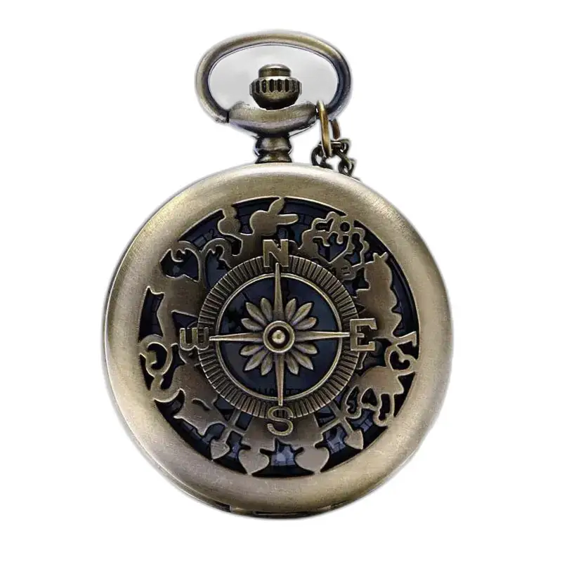 Vintage Style Compass -kaulakoru kello miehille ja naisille antiikkipronssisella kompassilla