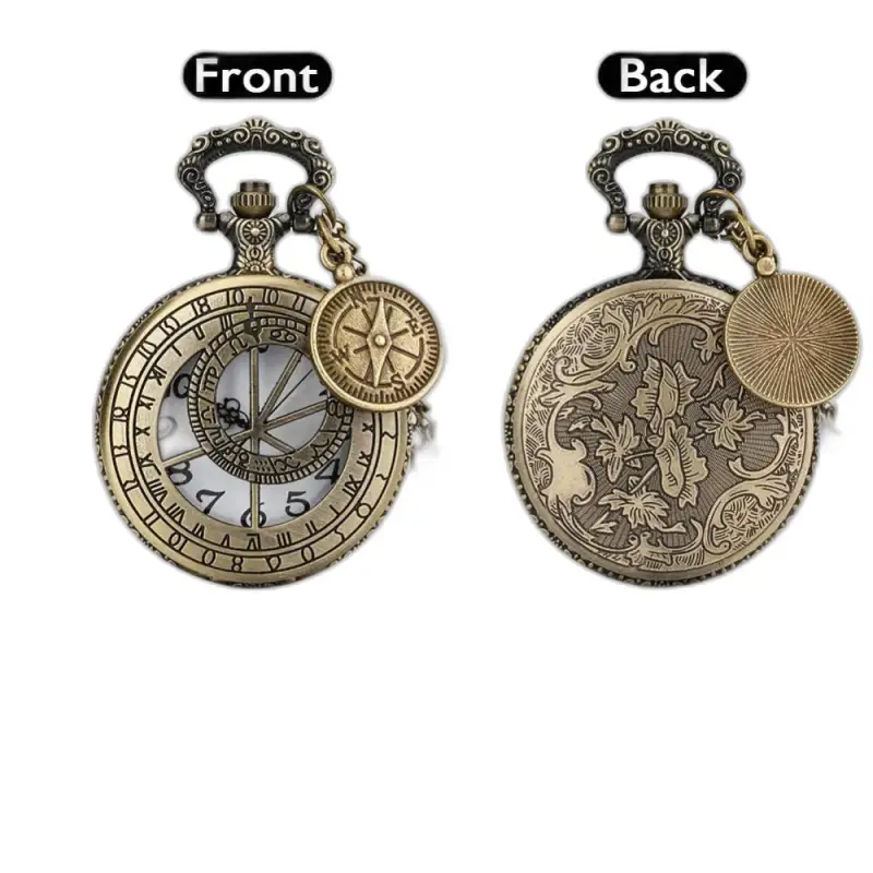 Half Hunter Bronze Quartz Compass -kaulakoru kello antiikkityylillä, tyylikäs kaulakoru kello