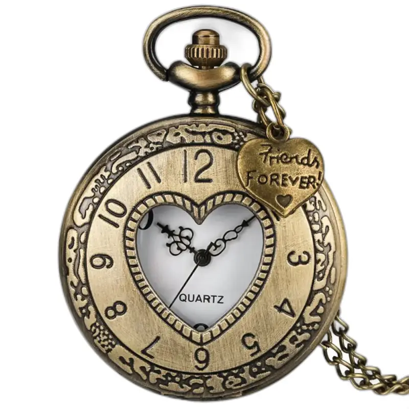 Retro Bronze Heart Quartz -kaulakoru kello sydämenmuotoisella heilurilla