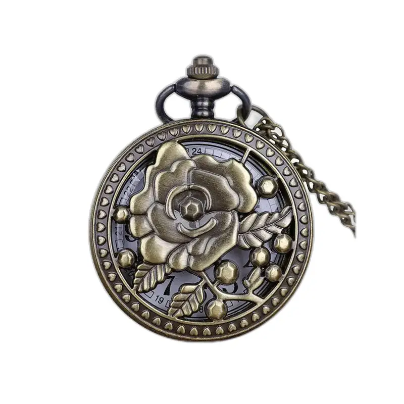 Vintage Rose Flower Bronze -kaulakoru, jossa on herkkä ruusunmuotoinen kellotaulu