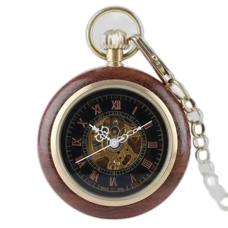 Bubinga Wood Pocket Pocket Watch kvartsiliikkeet ja näkyvät vaihteet