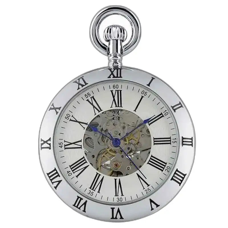 Tyylikäs Silver Stone Luxury taskukello roomalaisilla numeroilla hopealla taustalla