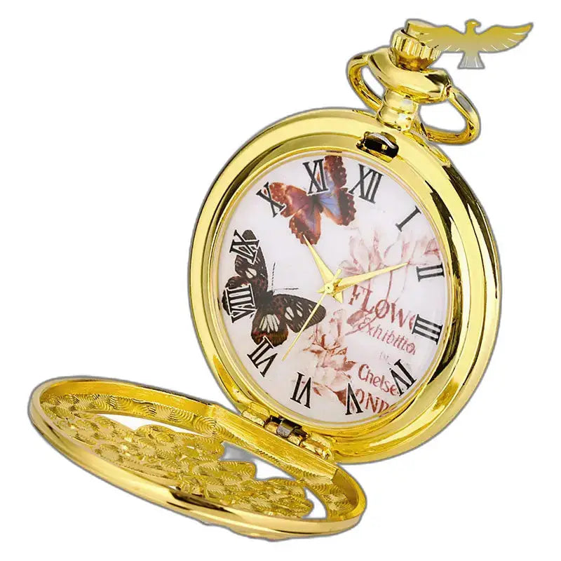 Butterfly Gold Pocket Watch Tyylikäs muotoilu kvartsiliikkeellä, hienostunut tyyli