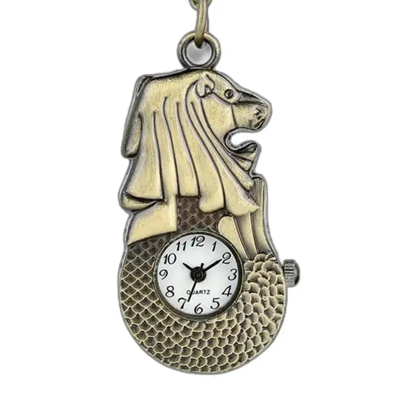 Vintage leijonakello Merlion-muotoisella pronssiketjurannekkeella