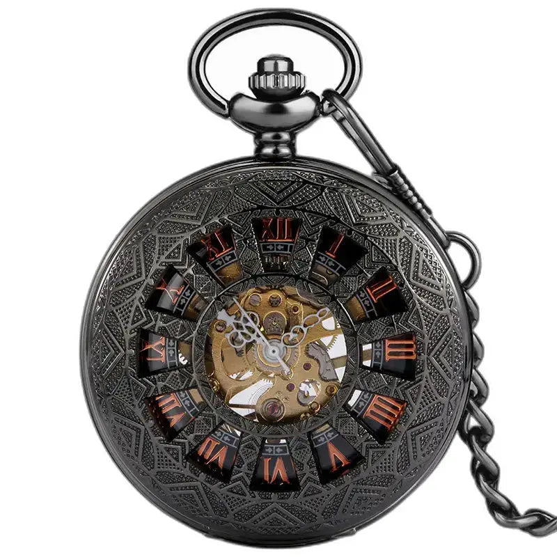 Steampunk Iridium Gothic Design taskukello koristeellisella mustalla kellotaululla