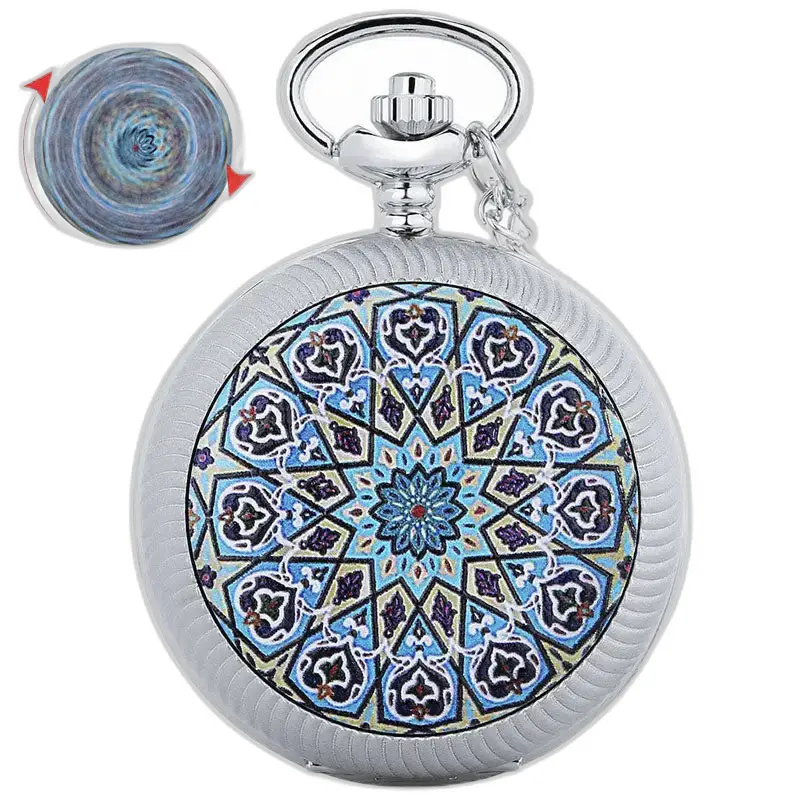 Montre à gousset argent fleurs avec un cadran argenté à motif élégant