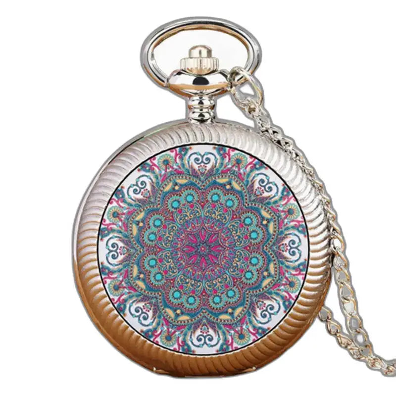 Montre-collier Vintage Fleur Vertes en Bronze avec affichage analogique et design mandala